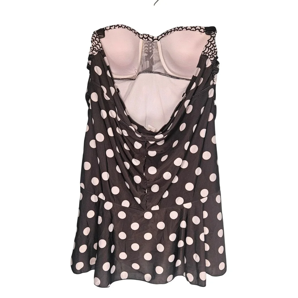 Polka Dot Retro Swim Top Dress Cover Up Plus Size XXL Padded Sweetheart Neck - Picture 2 of 8